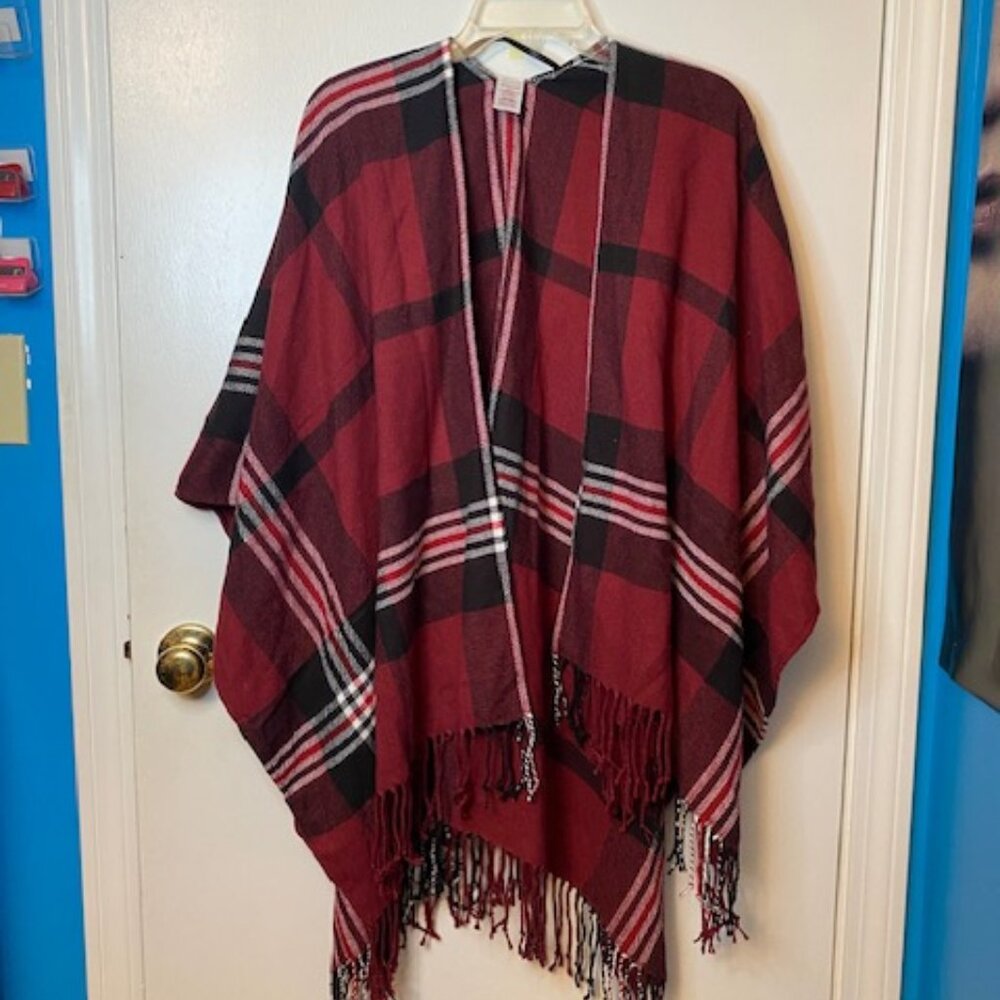 Red, Black and white Poncho